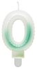 White-Green 0 as Ombre number candle, cake candle