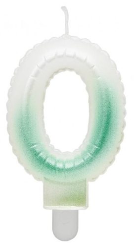 White-Green 0 as Ombre number candle, cake candle