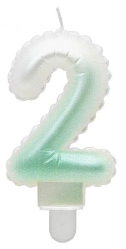 White-Green 2 es Ombre number candle, cake candle