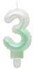 White-Green 3 as Ombre number candle, cake candle