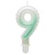 White-Green 9-es Ombre number candle, cake candle