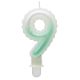 White-Green 9-es Ombre number candle, cake candle