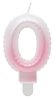 White-Pink 0 as Ombre number candle, cake candle