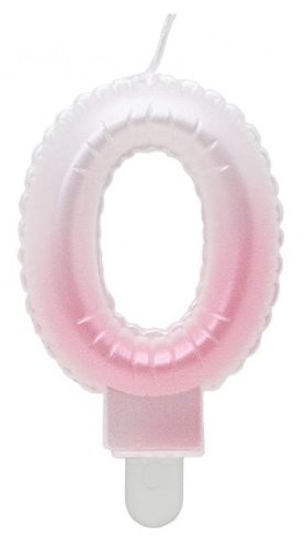 White-Pink 0 as Ombre number candle, cake candle