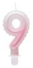 White-Pink 9th Ombre number candle, cake candle