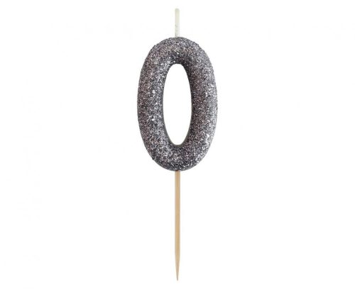 Glitter black, Black number candle, cake candle 0 as
