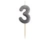 Glitter black, Black number candle, cake candle 3-as