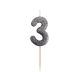 Glitter black, Black number candle, cake candle 3-as