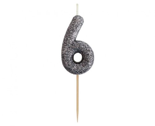 Glitter black, Black number candle, cake candle 6 in.