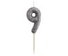 Number Glitter Black, Black numeral candle, birthday cake candle, number 9