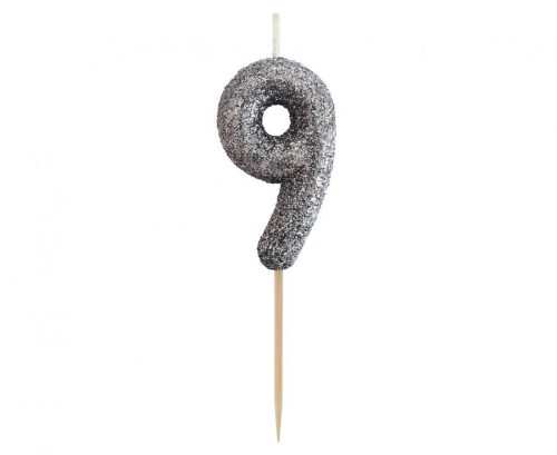 Number Glitter Black, Black numeral candle, birthday cake candle, number 9