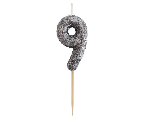 Glitter black, Black number candle, cake candle 9 es