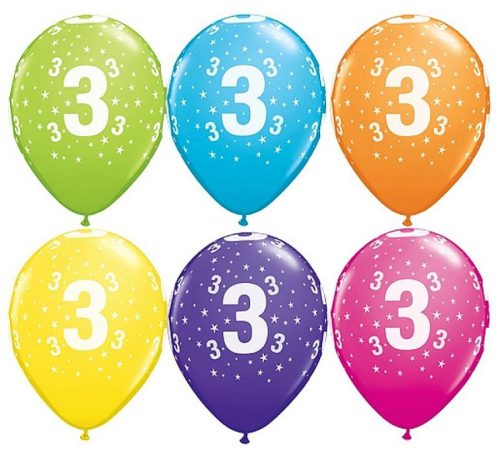 Happy Birthday 3 Tropical Mix air-balloon, balloon 6 pcs 11 inch (28cm)