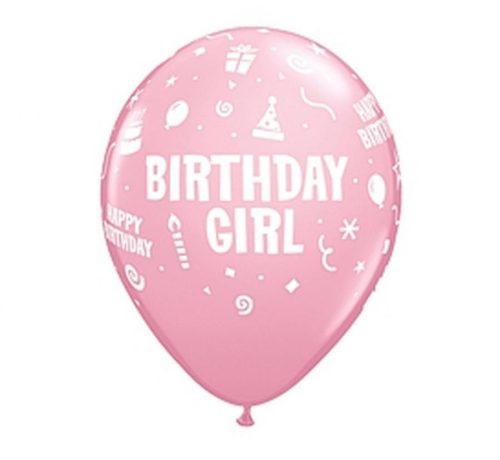 Happy Birthday Girl Pink air-balloon, balloon 6 pieces 11 inch (28 cm)