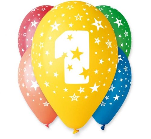 Happy Birthday 1 Star air-balloon, balloon 5 pcs 12 inch (30cm)