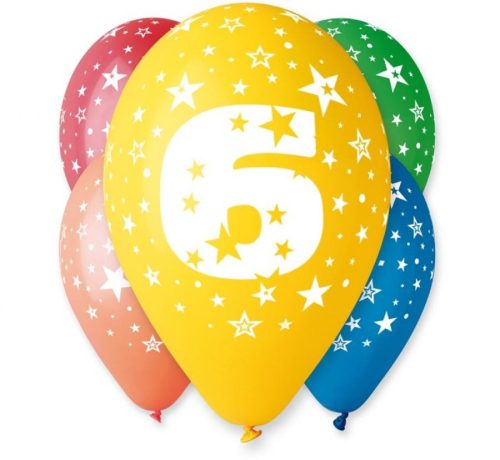 Happy Birthday 6 Star air-balloon, balloon 5 pcs 12 inch (30cm)