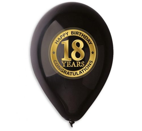 Happy Birthday 18 black air-balloon, balloon 5 pieces 12 inch (30 cm)