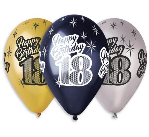 Happy Birthday 18 metallic air-balloon, balloon 6 pieces 12 inch (30 cm)
