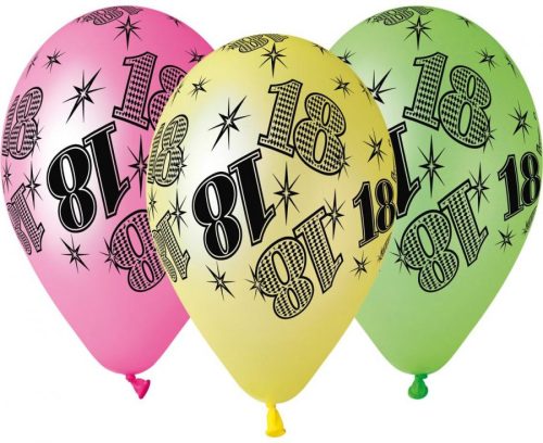 Happy Birthday 18 Neon air-balloon, balloon 5 pcs 12 inch (30cm)