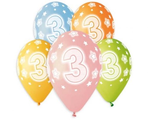 Happy Birthday 3 Star air-balloon, balloon 5 pieces 13 inch (33 cm)