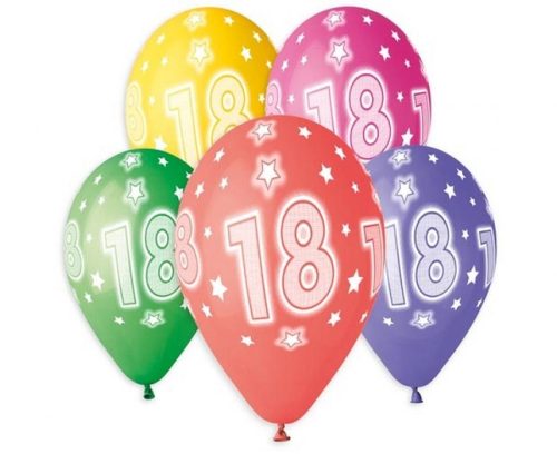 Happy Birthday 18 Star air-balloon, balloon 5 pieces 13 inch (33 cm)