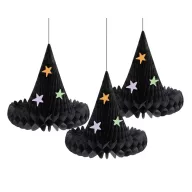 Halloween Black Witch Hat Hanging Decoration Set of 3