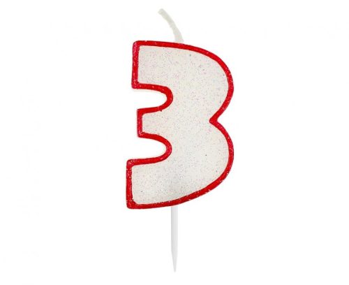 Red Outline Glitter, Red 3 as number candle, cake candle