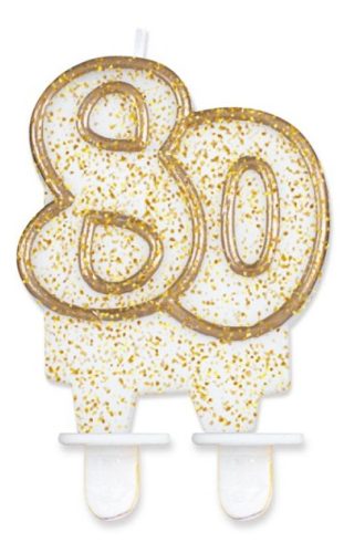 Gold glittery 80 as Gold cake candle, number candle