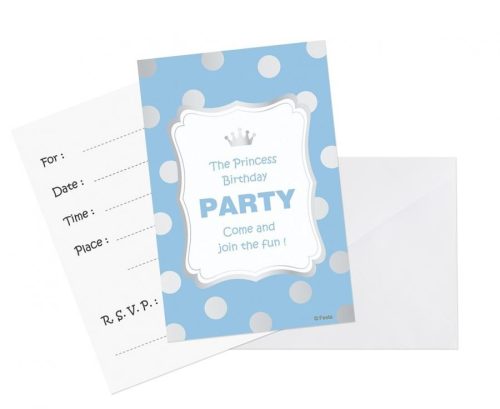 Blue Silver Dots invitation card 6 pcs.