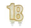 Gold glittery 18 as Gold cake candle, number candle