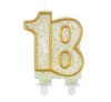 Colour Gold Gold glitter number candle 18, cake candle