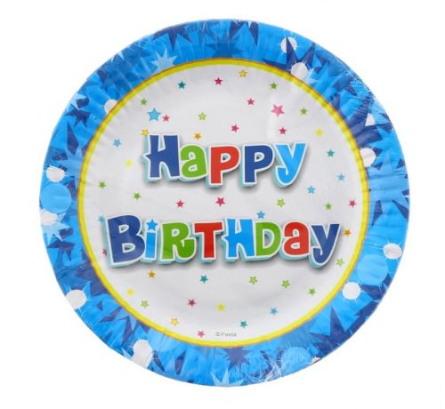 Happy Birthday blue paper plate 6 pcs 18 cm