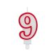 Number Red Outline, Red Outline numeral candle, cake candle number 9