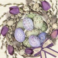 Easter Violet Tulips Wreath napkin 20 pcs 33x33 cm