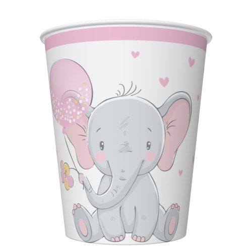 Elephant Pink Balloon Baby paper cup 8 pcs 250 ml