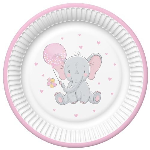 Elephant Pink Balloon Baby Paper Plate Set of 8 - 22.7 cm