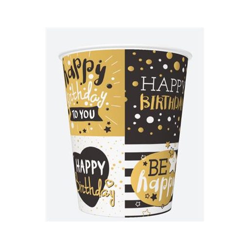 Happy Birthday Golden Happy Birthday paper cup 8 pcs 250 ml