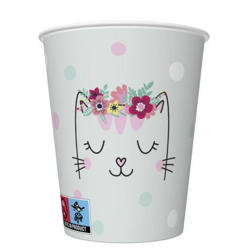Cat Flowers Wreath paper cups, 8 pcs, 250 ml