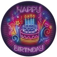   Happy Birthday Neon Cake Happy Birthday Paper Plate 8 pcs 18 cm