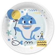   Happy Birthday Blue Shark Happy Birthday paper plate 8 pieces 22.7 cm