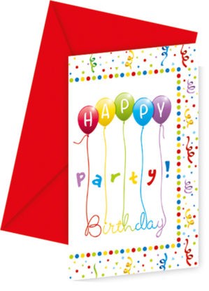 Happy Birthday Streamers Party Invitation Card (6 pieces)