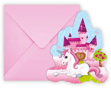 Unicorn Castle Party invitation card 6 pcs.