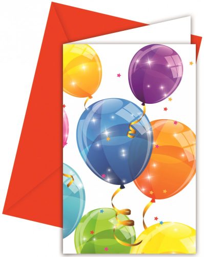 Sparkling Balloons, Party Invitation Card + Envelope (6 pieces)