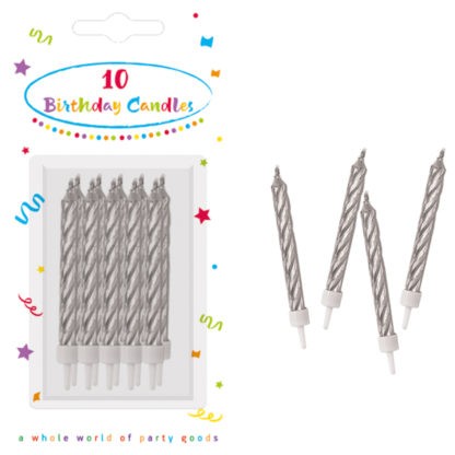 Happy Birthday Silver Cake Candles, Candle set (10 pieces)