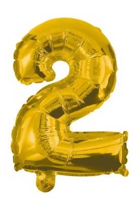 Gold, Gold mini number 2 foil balloon 32 cm