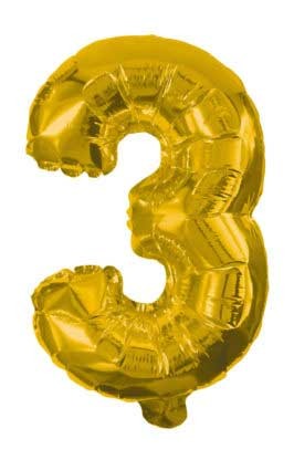 Gold, Gold mini Number 3 foil balloon 31 cm