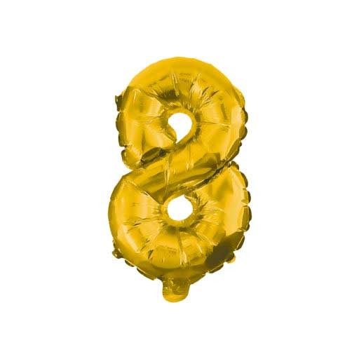 Number Gold, Golden mini number 8 foil balloon 33 cm