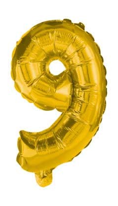 Gold, Gold mini Number 9 foil balloon 35 cm