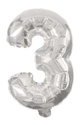 3 Silver Number Foil Balloon 31 cm
