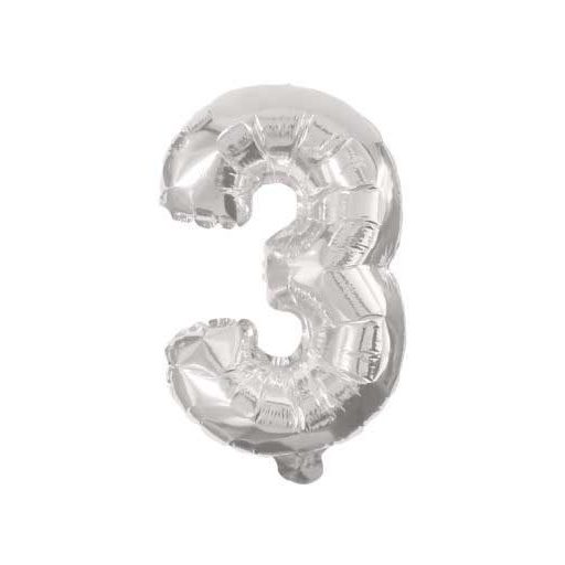 Number Mini Number 3 Silver Foil Balloon 31 cm